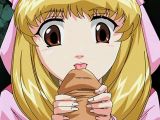 Aroused blonde hentai girl sucking an enormous cock on her knees